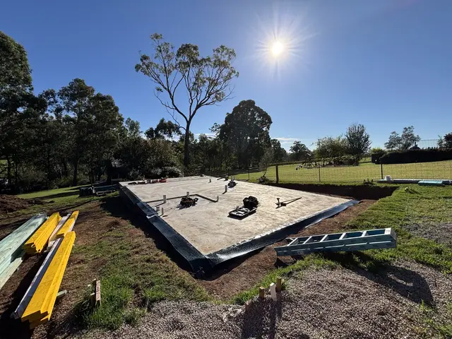 Completed slab with perimeter termite protection on a rural block