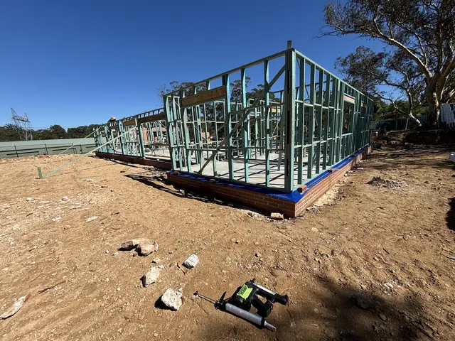 Timber frame erected over a completed pre-construction termite barrier